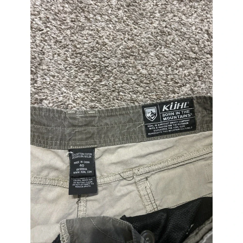Kuhl Mens Renegade Cargo Shorts Green Vintage Patina Dye Size 40 Hiking Outdoor